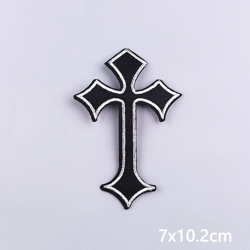 Jesus Cross Embroidery Patch For Clothes Gold Silver Cross Iron On Patches For Clothing Personality Appliques Craft Decoration