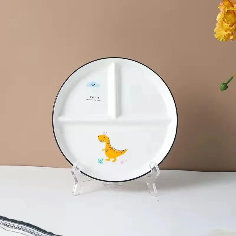 Ceramic Plate Cartoon Fat-reducing Sub-plate, Sub-plate, Household Dish Plate, Three-plate Breakfast Plate, Tableware Gift Set