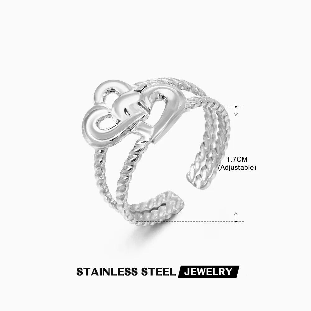 2023 New Gold Color Stainless Steel Finger Ring Minimalist Metal Heart Love Opening Ring for Women Girls Party Jewelry Gift