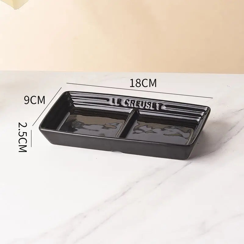 Color Japanese Style Grid Dipping Dish Seasoning Dish Ceramic Pickled Vegetables Snacks Separated Barbecue Dipping Home Use