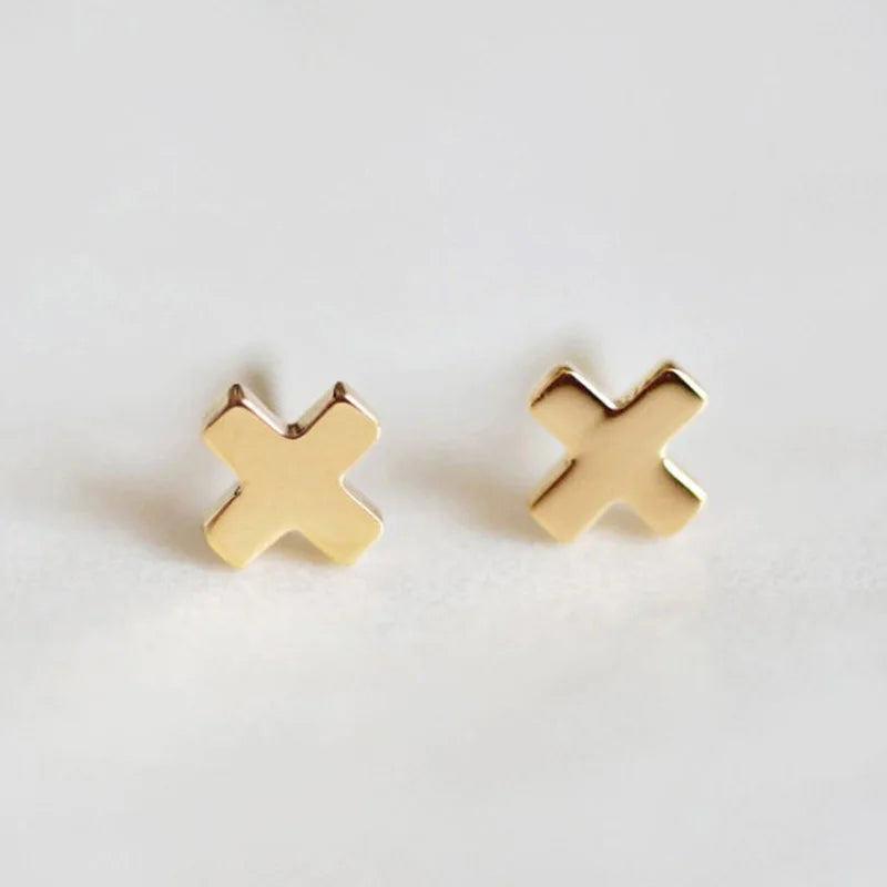 SUNIBI Minimalist Stainless Steel Stud Earrings for Women Small Cross Fashion Trendsetter Lady Earrings Office Girls Jewelry