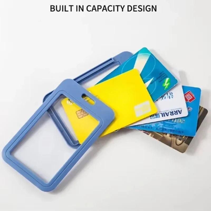 Cards Slots Double-sided Staff Work Card Cover Pass Access Card Holder Name Badge Holder ID Tag Bus Card Sleeve with Lanyard