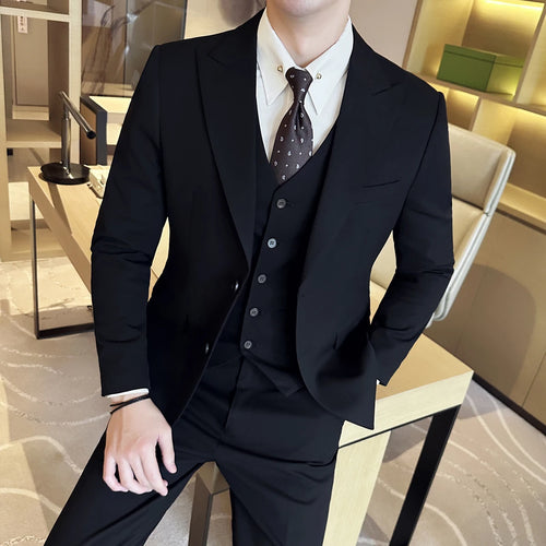 (Jacket + Vest + Pant) Men's Formal Slim Fit Business Work Wedding Stage Tuxedo Fashion Best Men Social Dress Suit 3 Pieces Set
