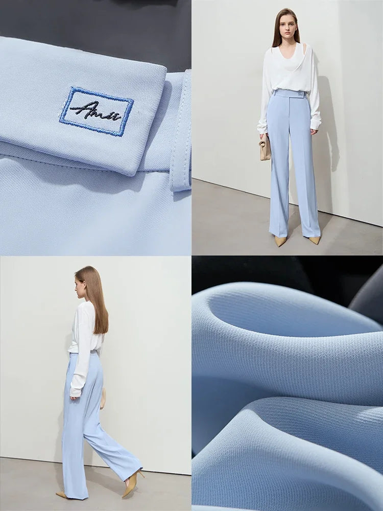 Amii Minimalist Contrast Color Letter Embroidered Wide-leg Pants 2025 Women's Spring New Casual Loose Commuter Trousers 12541049