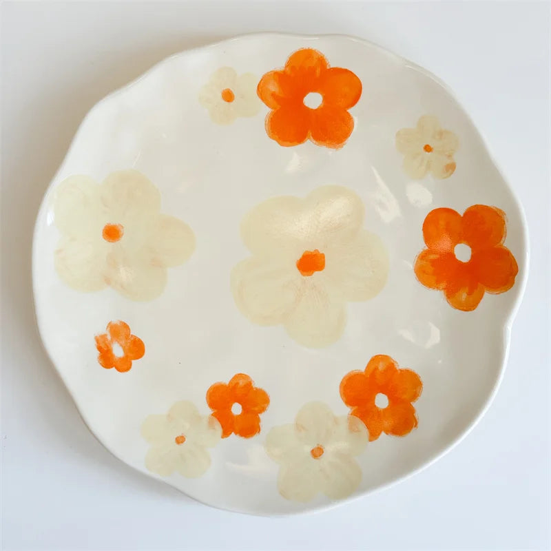 Ceramic Hand-painted Flower Pattern Ceramic Plate Underglaze Color Gifts Saucers Coffee Cup Dish Snacks Dessert Plates Tableware