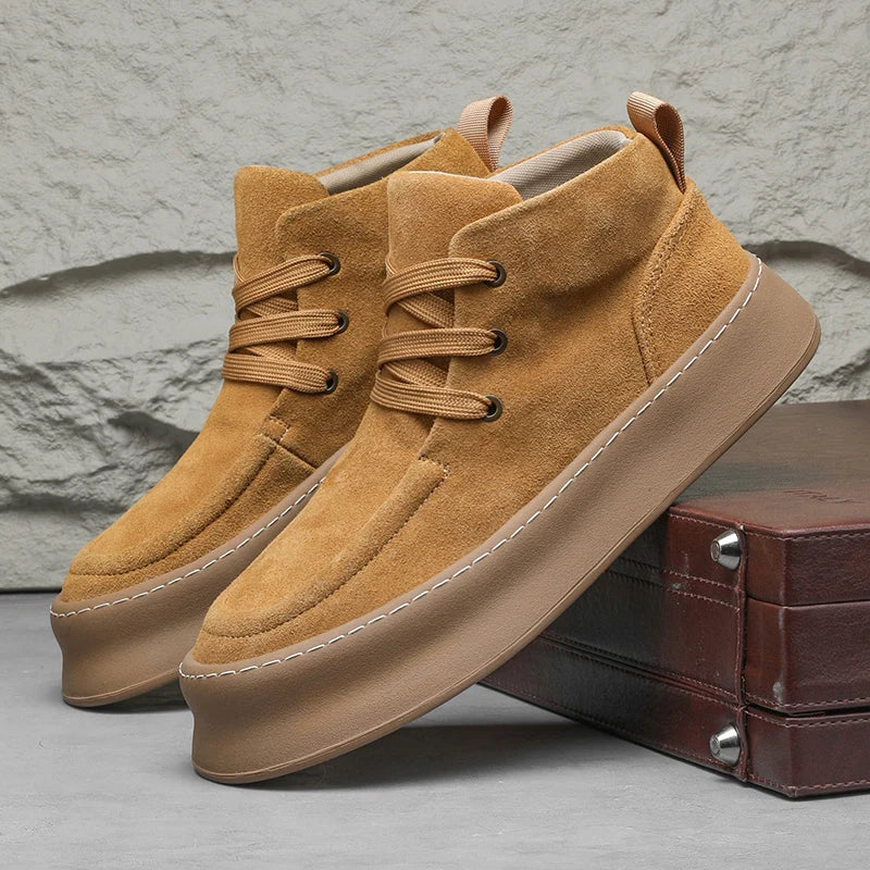 2025 winter new men's shoes cold resistant and warm high top shoes suede mid top board shoes retro casual short boots work boots
