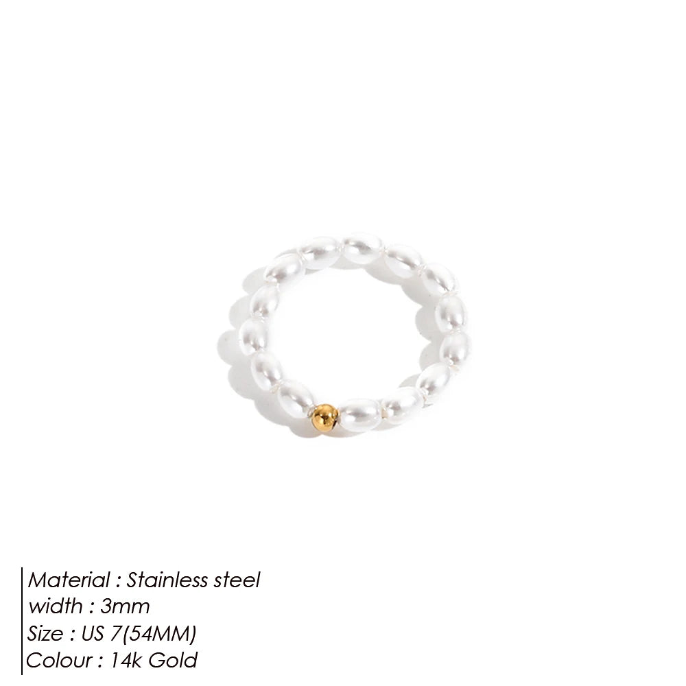 eManco Korean Imitation Pearl Minimalist Pearl Finger Ring White Round Pearl Ring Wedding Anniversary Gift