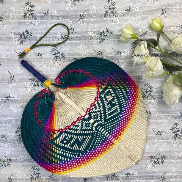 1pc Natural Bamboo Raffia Hand Fan Summer Cooling Supplies Hand Colored Woven Fan Farmhouse Wall Decoration Wedding Party Gift