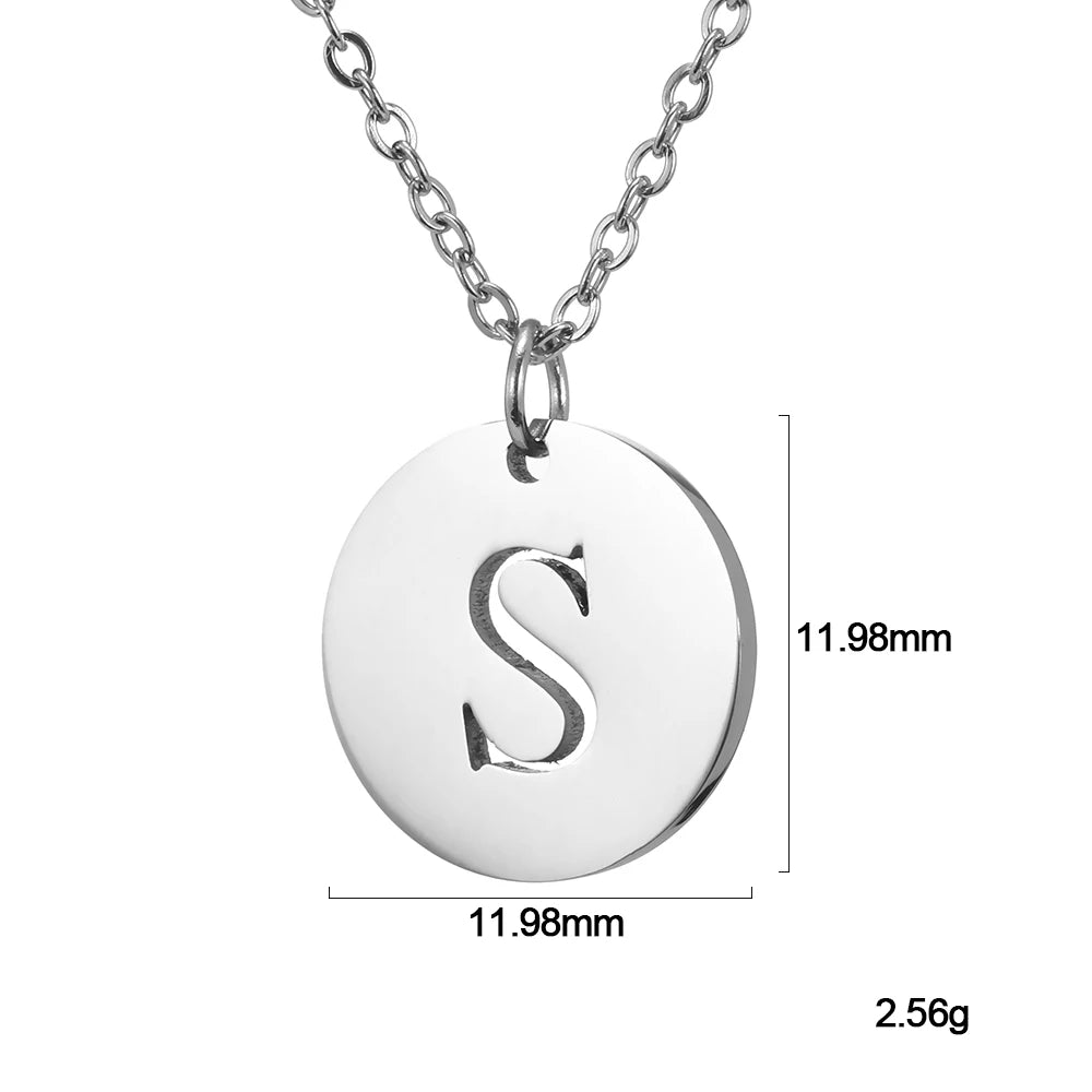 Kkjoy Fashion Stainless Steel Gold Color Minimalist Metal Round A-Z 26 Initials Necklace for Women Jewelry Gift Wholesale New in