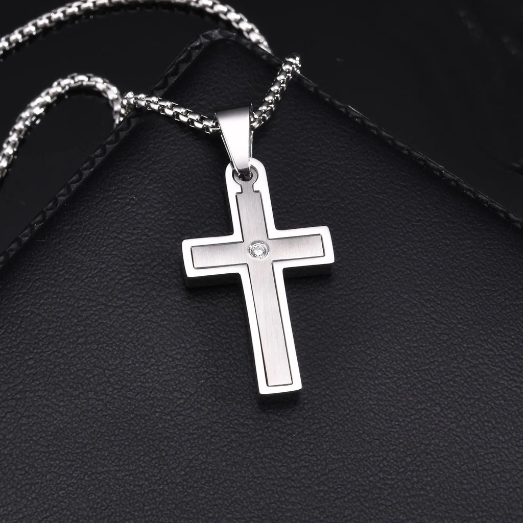 Simple Mens Cross Necklace,Stainless Steel Pendant Necklaces,Minimalist Prayer Christian Jewelry Gifts