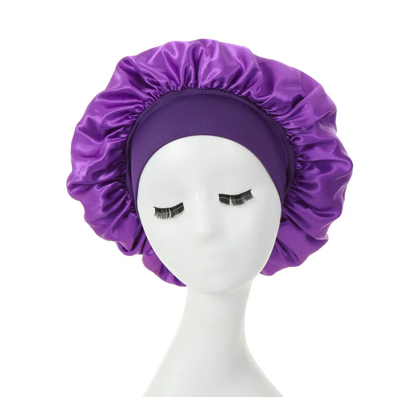 Women Night Sleep Hair Caps Silky Bonnet Satin Double Layer Adjust Head Cover Hat Shower Cap for Curly Hair Styling Accessories