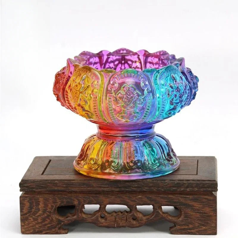 Colorful Glass Lamp New Liquid Butter Lamp Base Ornament Lotus Glass Base Oil Lamp Tribute Candle Pedestal Crafts Home Decoratio