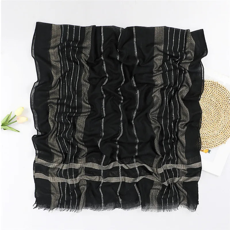 Plain Lurex Glitter Sequin Striped 100% Polyester Fringe Shawl Scarf Lady High Quality Wrap Pashmina Stole Bufandas Muslim Hijab