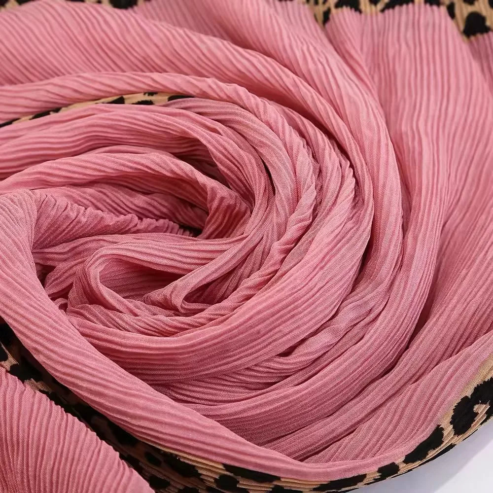 Hot Leopard Print Wrinkles Hijab Scarf Polyester Muslim Woman Hijab Shawls Lady Soft Long Wraps Femme Elegant Bandana Turban