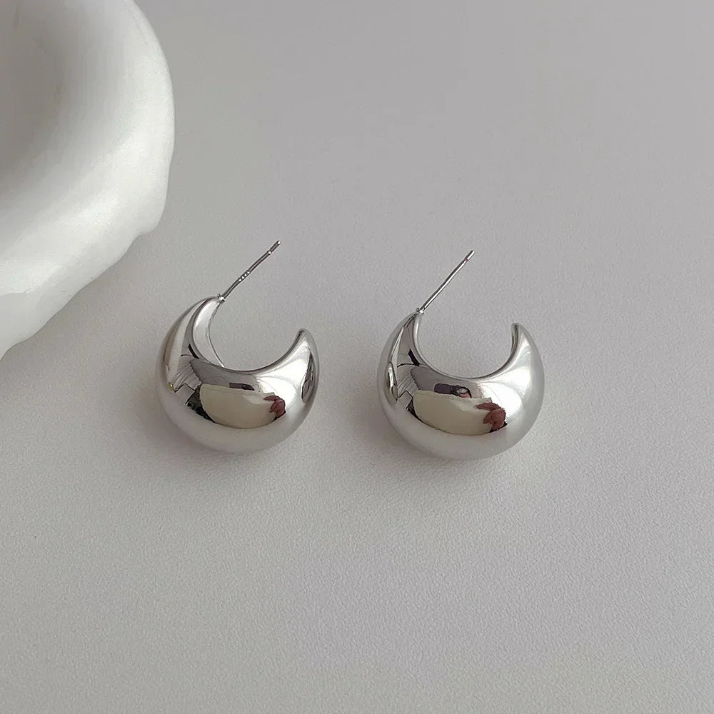 Fashion Geometric Irregular Round Metal Pearl Earrings for Women 2024 Minimalist Style Personality Earrings Trendy Jewelry Gift