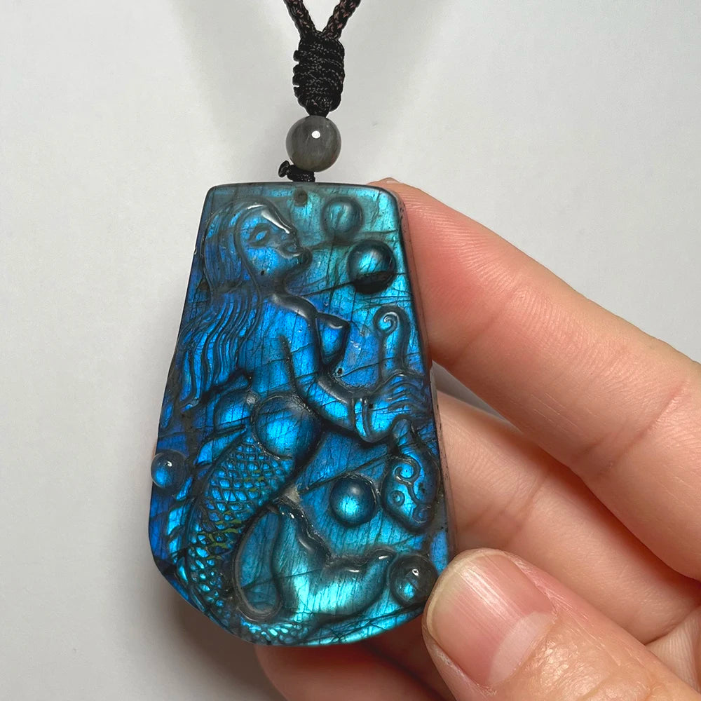 Necklace Pendant Natural Stone Irregular Shape Bead Blue Green Orange Labradorite Pendant for Women Men Jewelry 1Pcs