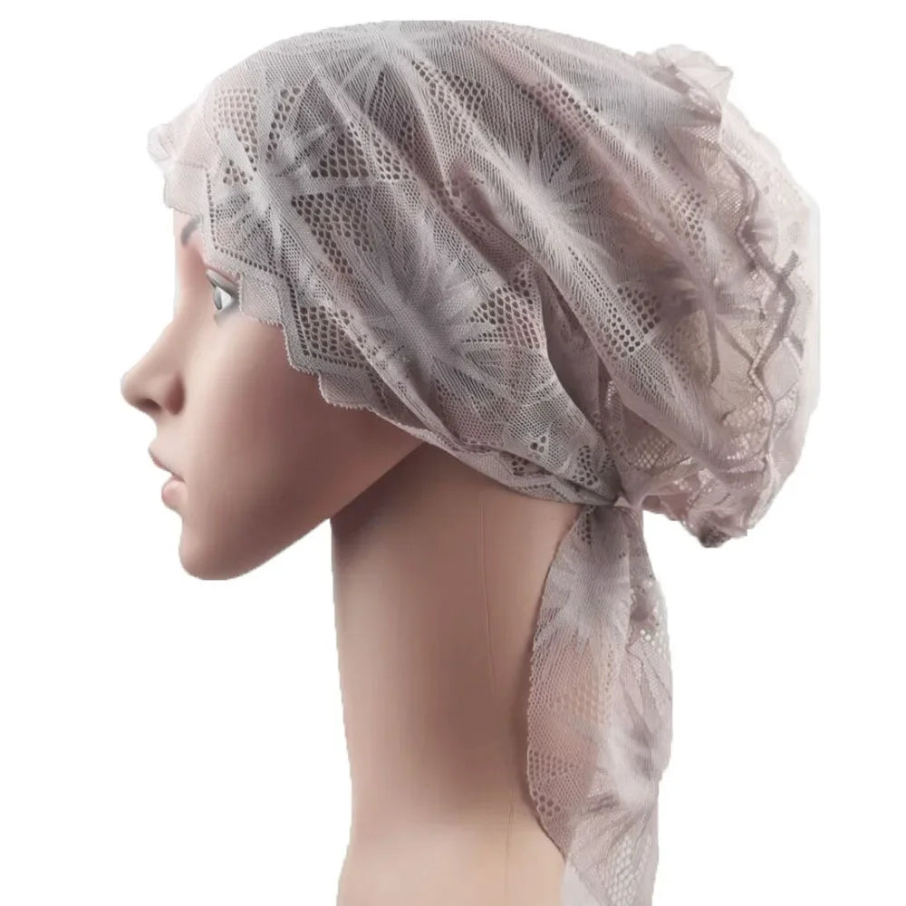 Muslim Women Head Scarf Lace Flower Underscarf Elastic Hijab Hair Cover Headwrap Chemo Cap Islam Headband Bonnet Turbante Mujer
