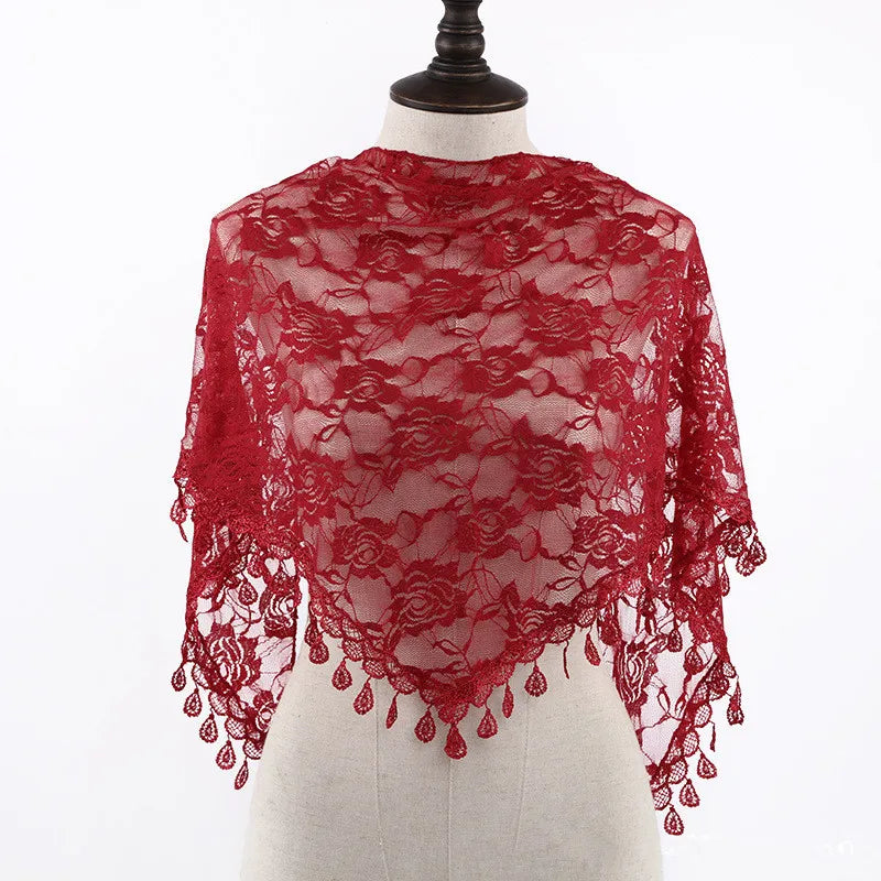 Fashion Church Shawl Lace Veil Scarf Bandana Church Prayer Wedding Mantilla Chapel White Embroidered Hijab Women Scarves