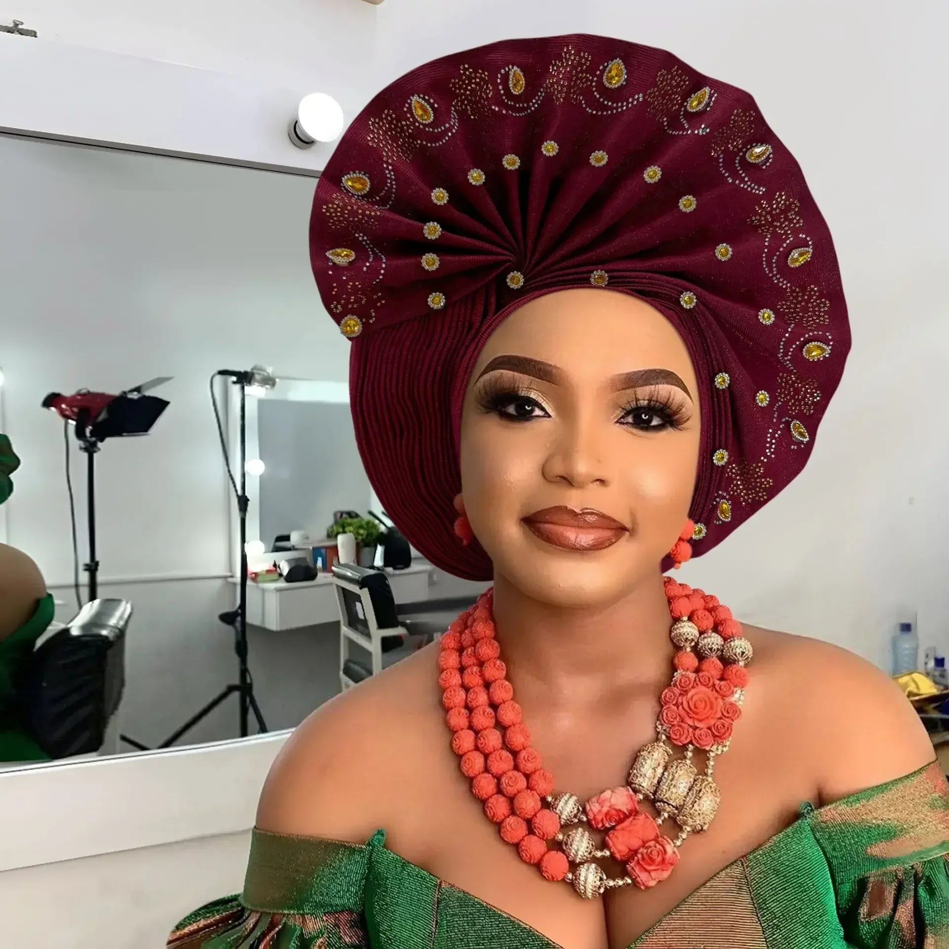 Gele Headtie Already Made African Head Wraps for Women Turban Femme Gelee Nigerian Aso Oke Bonnet Femme Diamonds Headtie 2025