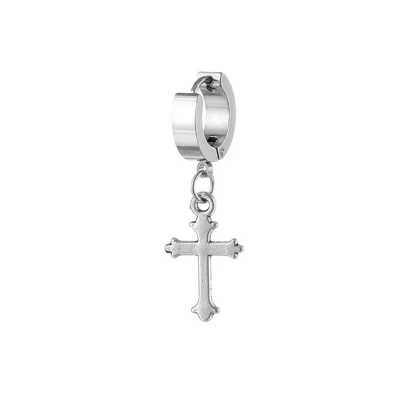 Classic Simple Cross Pendant Earrings Stainless Steel Fashion Vintage Geometric Stud Ear Jewelry Party Gifts For Women Men