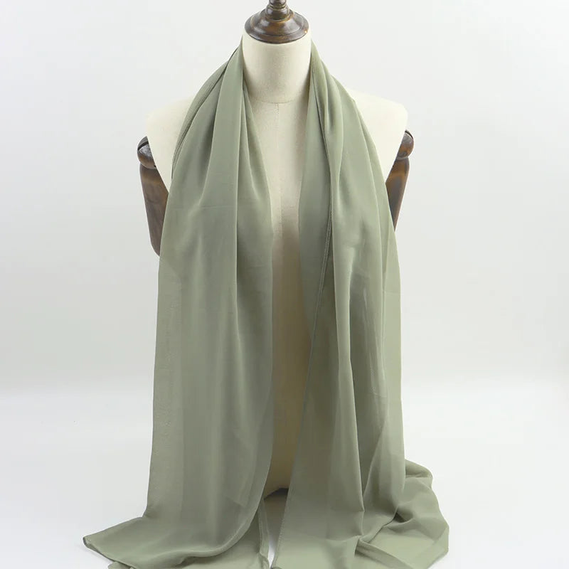 Fashion Pearl Chiffon Hijab Shawls Of Muslim Women Solid Color Head Wraps Scarf For Ladies