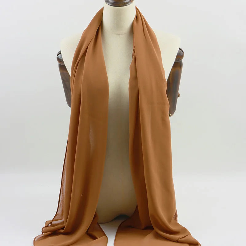 Fashion Pearl Chiffon Hijab Shawls Of Muslim Women Solid Color Head Wraps Scarf For Ladies