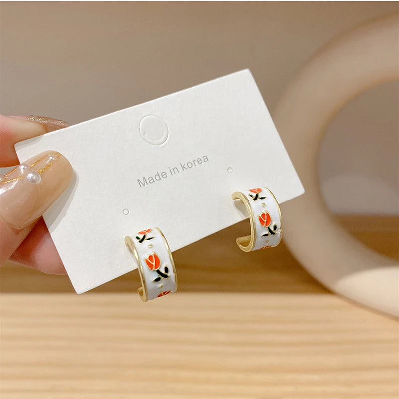 Big Heart Stud Earrings for Women Girl Korean Love Drop Glaze Aesthetic Daily Life Minimalist Jewelry