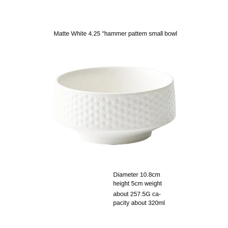 Anti-scratch Ceramic Salad Deep Plate Retro Rice Bowl Hammer Pattern Shallow Mouth Pasta Plate Western Restaurant Tableware