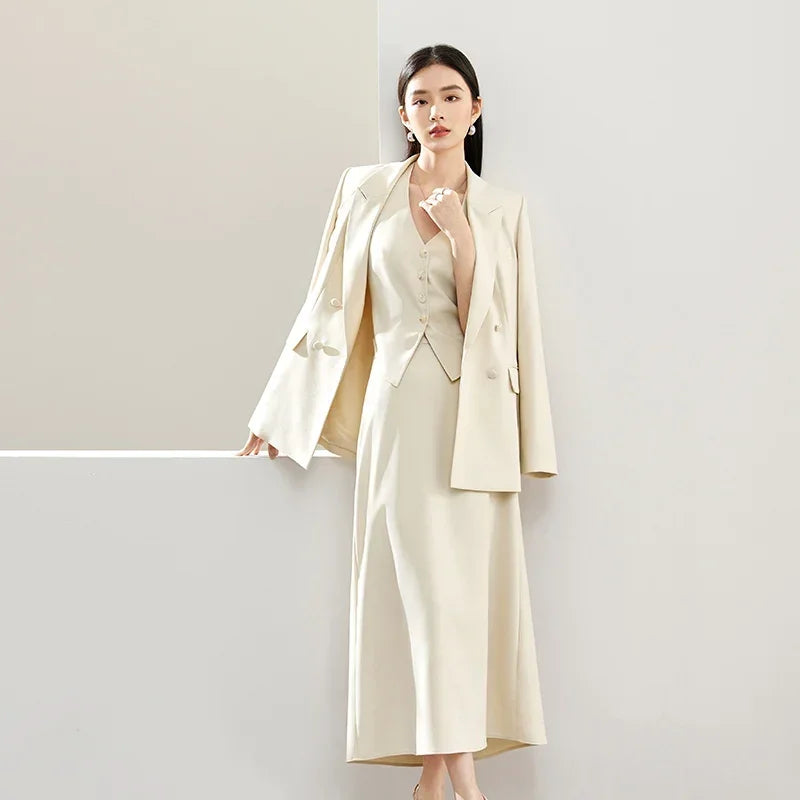 SENTUBILA 3 Piece Waistcoat Blazer Skirt Suit Women Work Office Outfits 2025 Spring Elegant Maxi Skirt Matching Set 141Z52979
