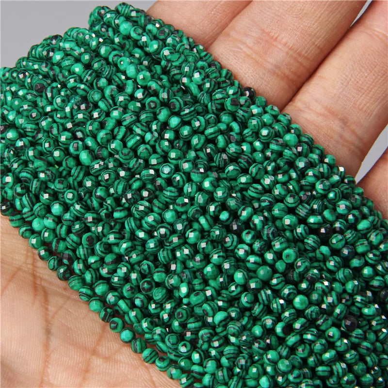 Micro Faceted Bead Natural Stone Beads Facted Green Emeralded 2 3 mm Spacer Loose Beads for Jewelry Making Necklace DIY Bracelet