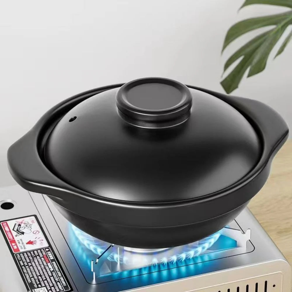 1 ceramic clay pot with lid - Traditional Asian style restaurant grade clay pot for cooking delicious rice, shallow stone bowl