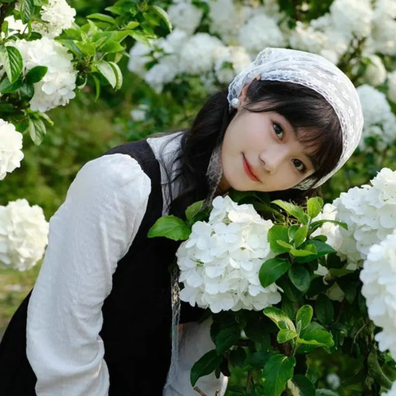 Sweet Flower Triangle Hair Scarf Women Girls Square Scarf Headband Korean French Pastoral Headdress Summer Lace Headwear