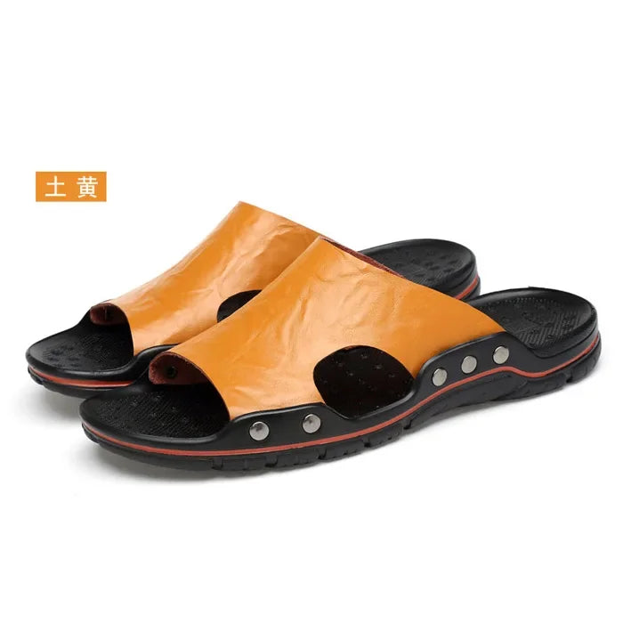 Sandals Men's Leather  Classic Summer Men Slippers Soft Original Sandals Real Leather Slippers Men Roman Outdoor Leather Slides