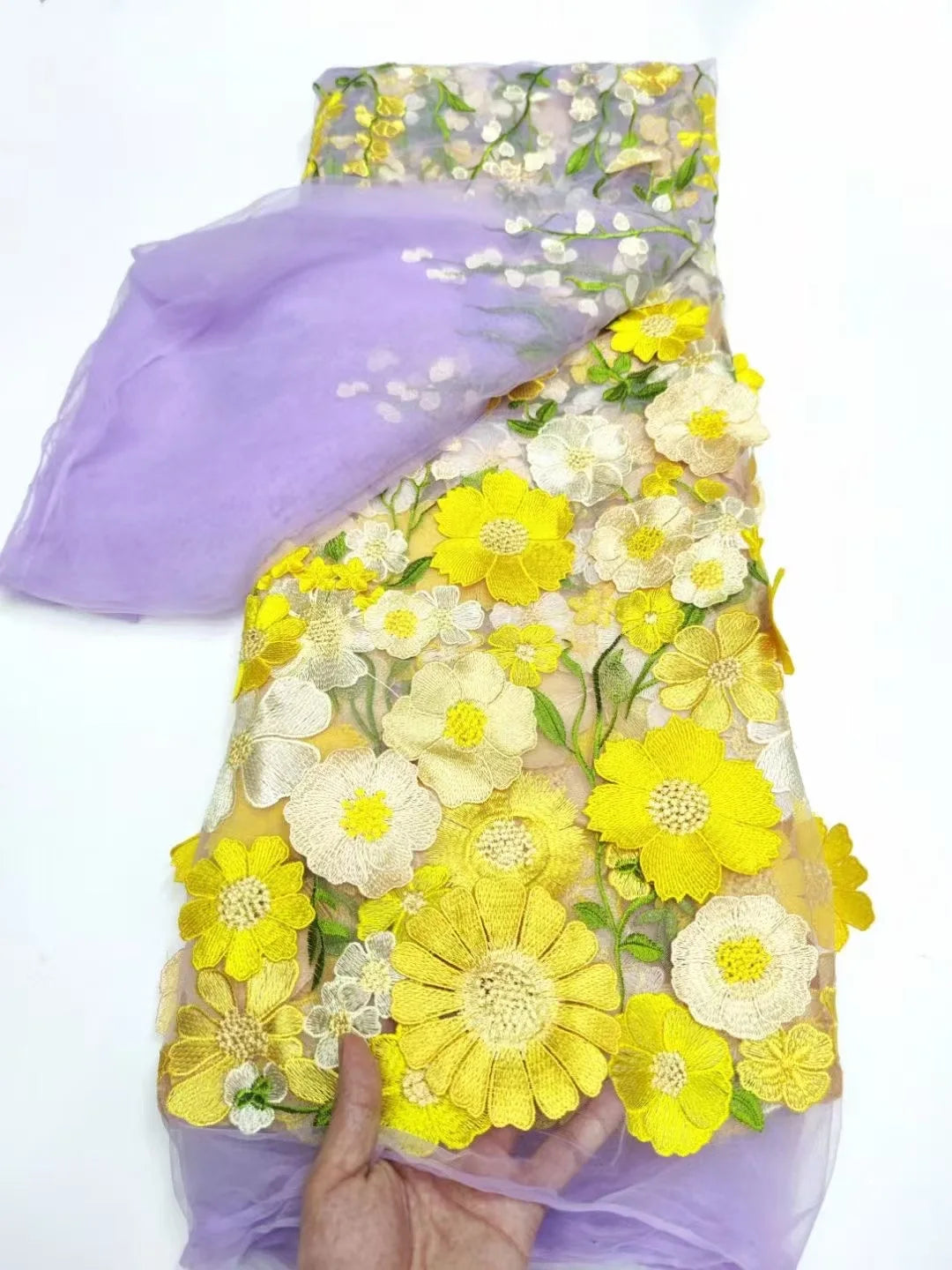 Unilateral embroidered cloth 3D applique embroidered fabric high-end women's dresses wedding dress material