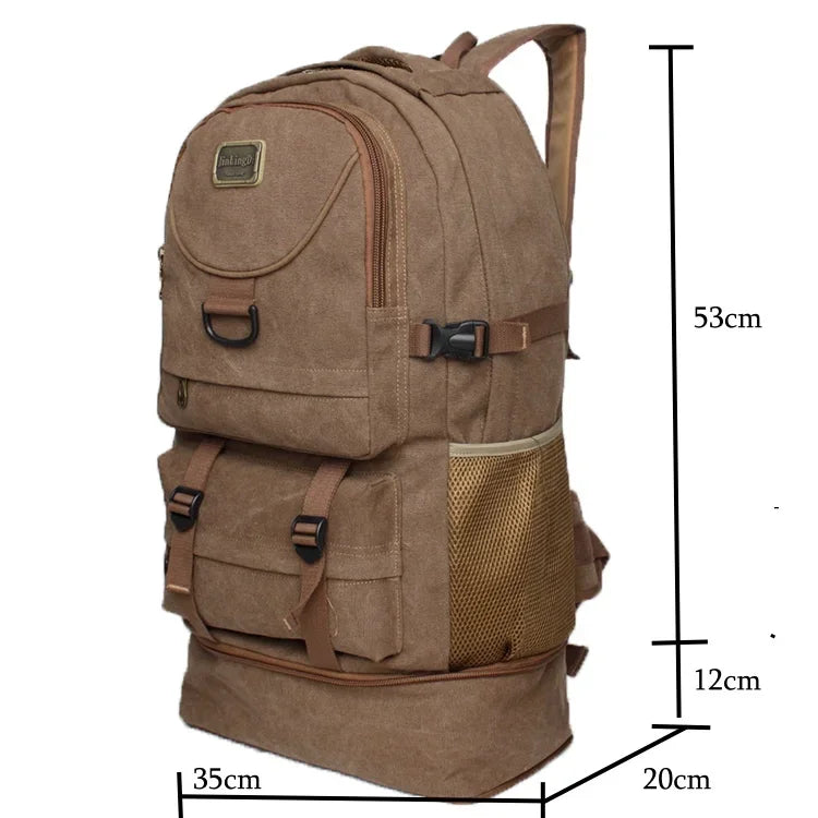 60L Large Capacity Outdoor Hiking Camping Backpack Men's Canvas Luggage Work Bag Tactical Rucksack Climbing Travel Back Pack