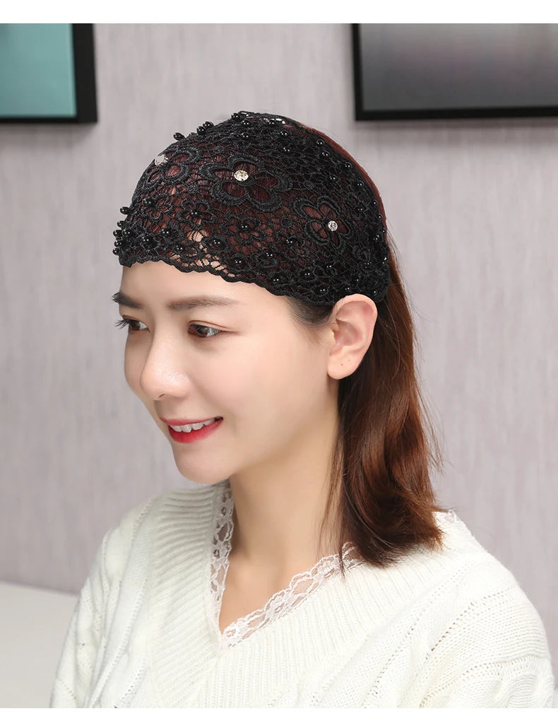Fashion Wide-Brimmed Pearl Hair Band Cover Gray Hair Hair Accessories Girl's Face Washing Sports Casual Closed Head Cover Tiara