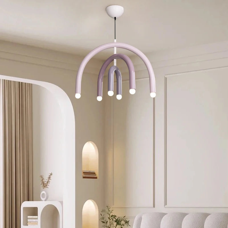 Italy Designer Rainbow Chandelier U -shaped LED Minimalist Creamy Style Children's Room Decor Bedside Living Room Pendant Light