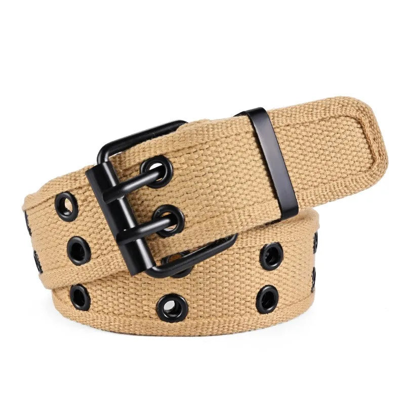 2023New Men's Double Row Needle Buckle Woven Belt Women's Belt Leisure Sports Outdoor Work Belt with Cargo Pants Jeans Belt