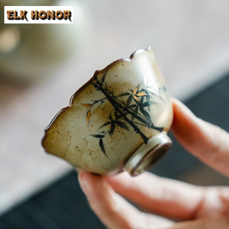 45ml Ancient Kilns Change Ceramic Tea Bowl Pure Hand-painted Blue Bamboo Petals Tea Cup Ladies' Master Cup Chazhan Tea Set Gift