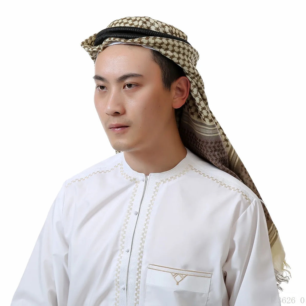 Men Muslim Head Scarf Saudi Arab Dubai Traditional Islamic Clothing Male Headscarf Hijab Plaid Turban Shemagh Gutra Prayer Wear
