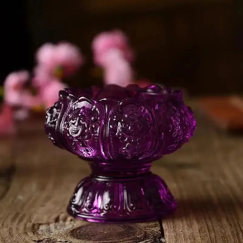Colorful Glass Lamp New Liquid Butter Lamp Base Ornament Lotus Glass Base Oil Lamp Tribute Candle Pedestal Crafts Home Decoratio
