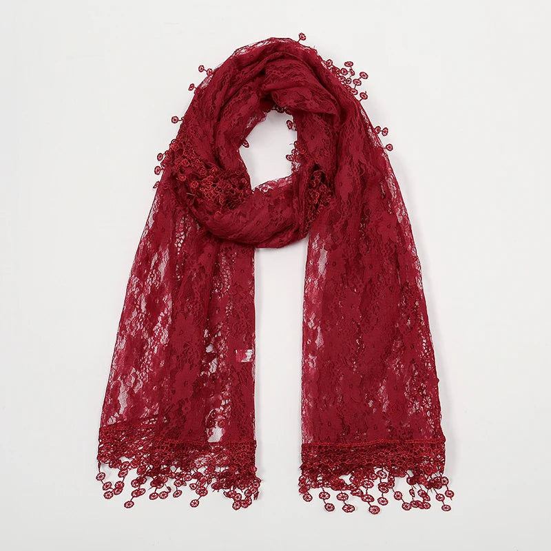 Solid Embroidered Lace Printed Scarf Muslim Hijiabs Fringed 5cm New Style Prayer Shawl 2024 188*55cm