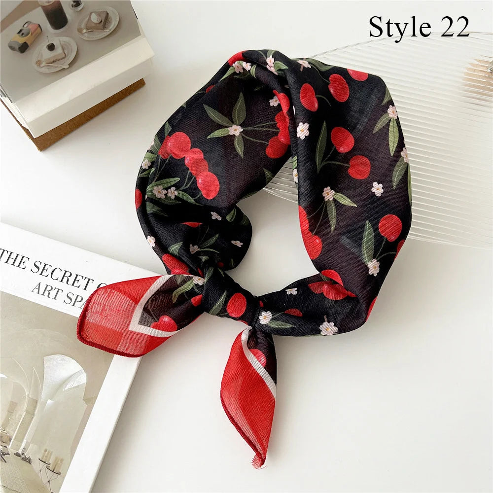 Fashion Cotton Linen Shawl Square Scarf for women sweet Cherry Print Hijabs Ladies Wraps summer sunscreen Bandanas Head scarf