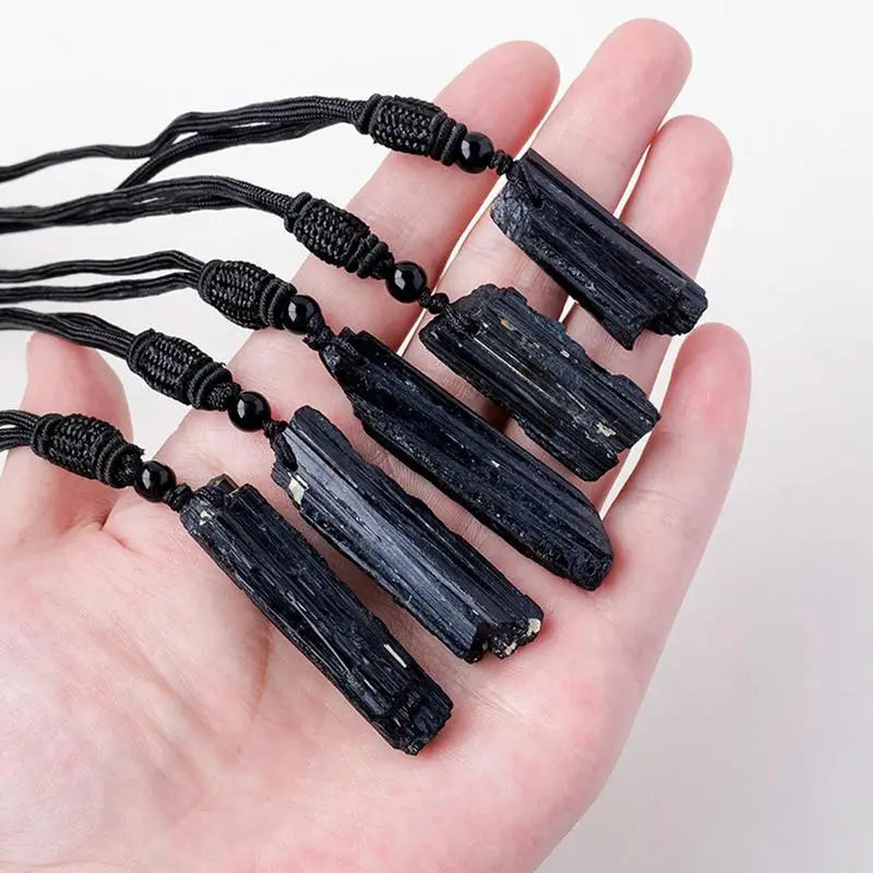 Fashion Crystal Gem Healing Stone Black Tourmalines Stone Pendant Necklace Natural Raw Stone Necklace
