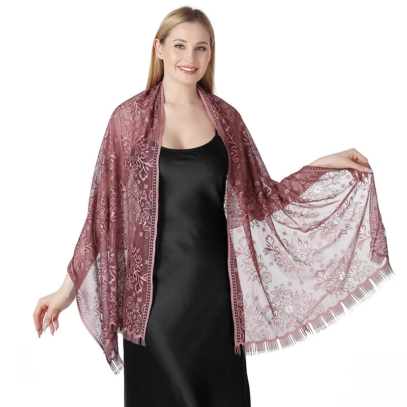 Pure Color Floral Mesh Lace Shawls for Women Evening Dresses Shawl Bridal Bridesmaid Wedding Boleros Lady Party Capes Wraps