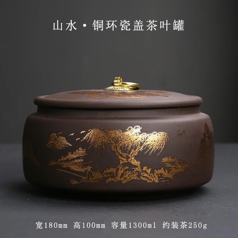 Purple Clay Tea Caddy Ceramic Large Airtight Pot Universal Half Catty Black Green Pu'er Tea Pot Household Storage Tank