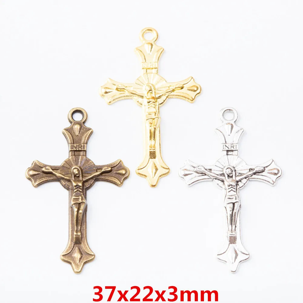 10 Pieces/Lot 37mm*22mm Antique Silver Plated Jewish Crucifix Alloy Cross Charms For Diy Jewelry Making
