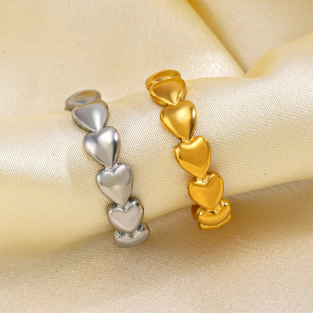 Stainless Steel Love Heart Open Ring For Women Girls Minimalist Adjustable Ring Fashion Jewelry Wedding Party Gift Wholesale