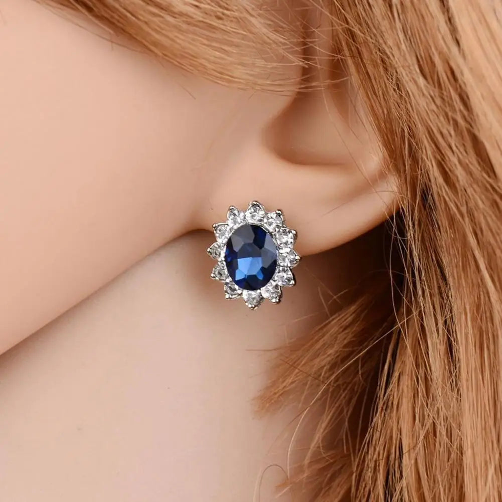 High Quality Jewelry Sets Noble Faux Sapphire Rhinestone Earrings Necklace Jewelry  One Color Necklace Jewelry for Women