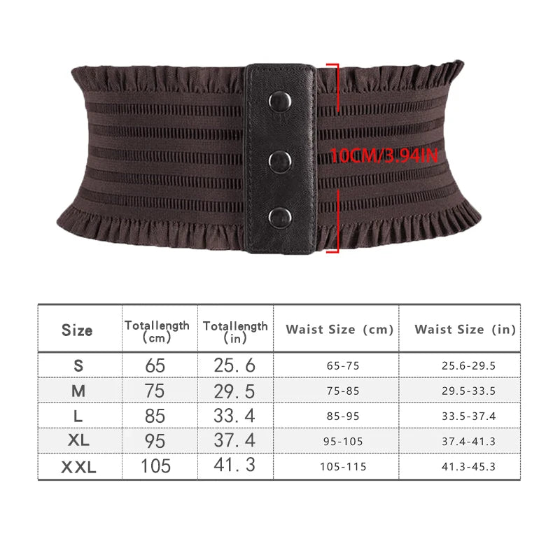 Ruffles Wide Belt Triple Buckle Elegant Elastic Waistband Decorative Dress Girdle for Women Large Size